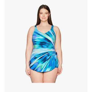 Maxine Of Hollywood Womens Santorinis Rose Wide Strap Sarong Swimsuit 20W 15644